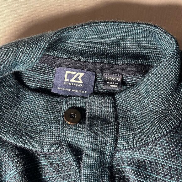 Cutter & Buck Men 2XB Merino Wool Blend Henley Sweater Blue Outdoor Golf Holiday - Picture 3 of 7